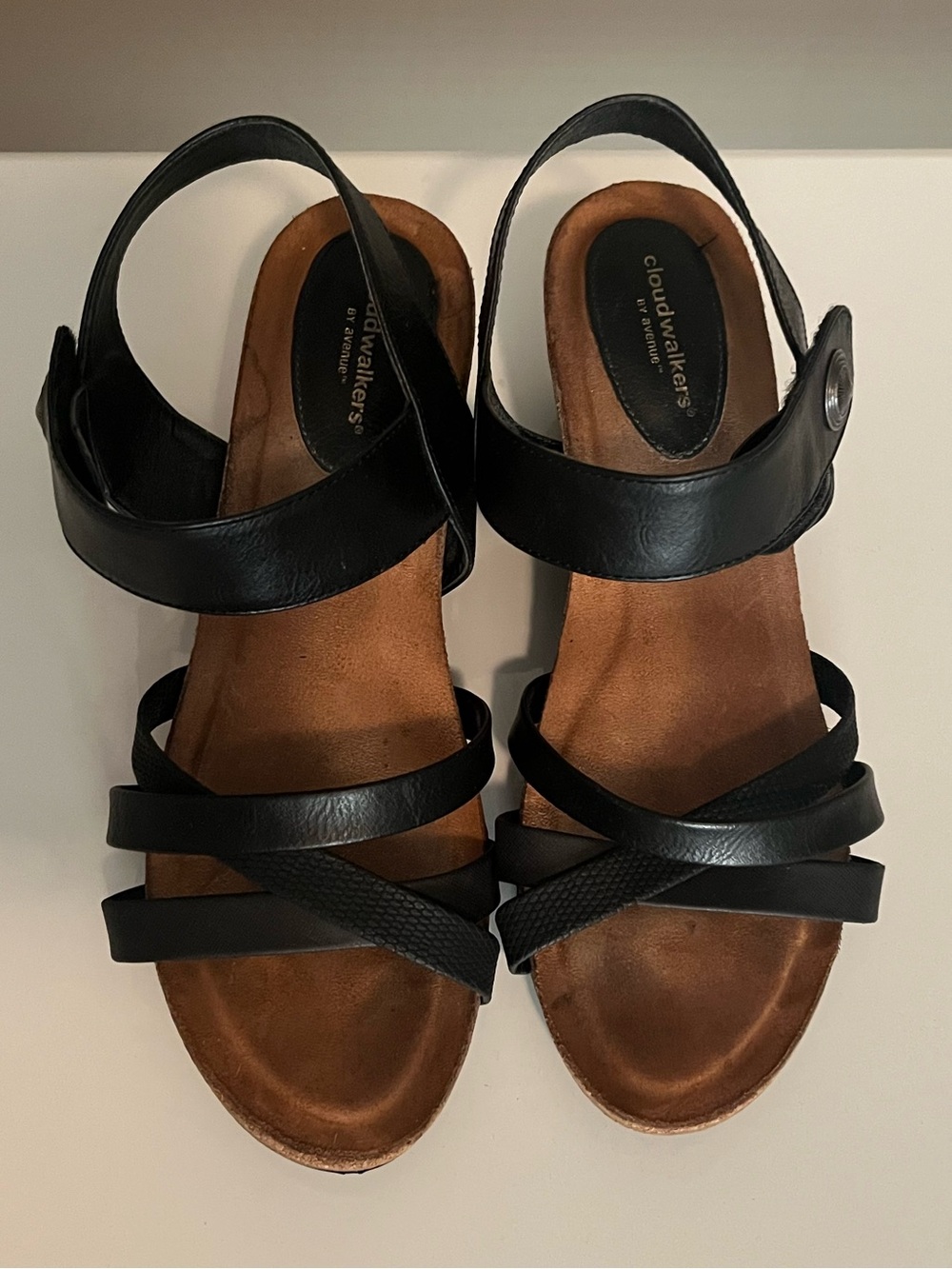 Cloudwalkers Black Strappy Wedge Sandal